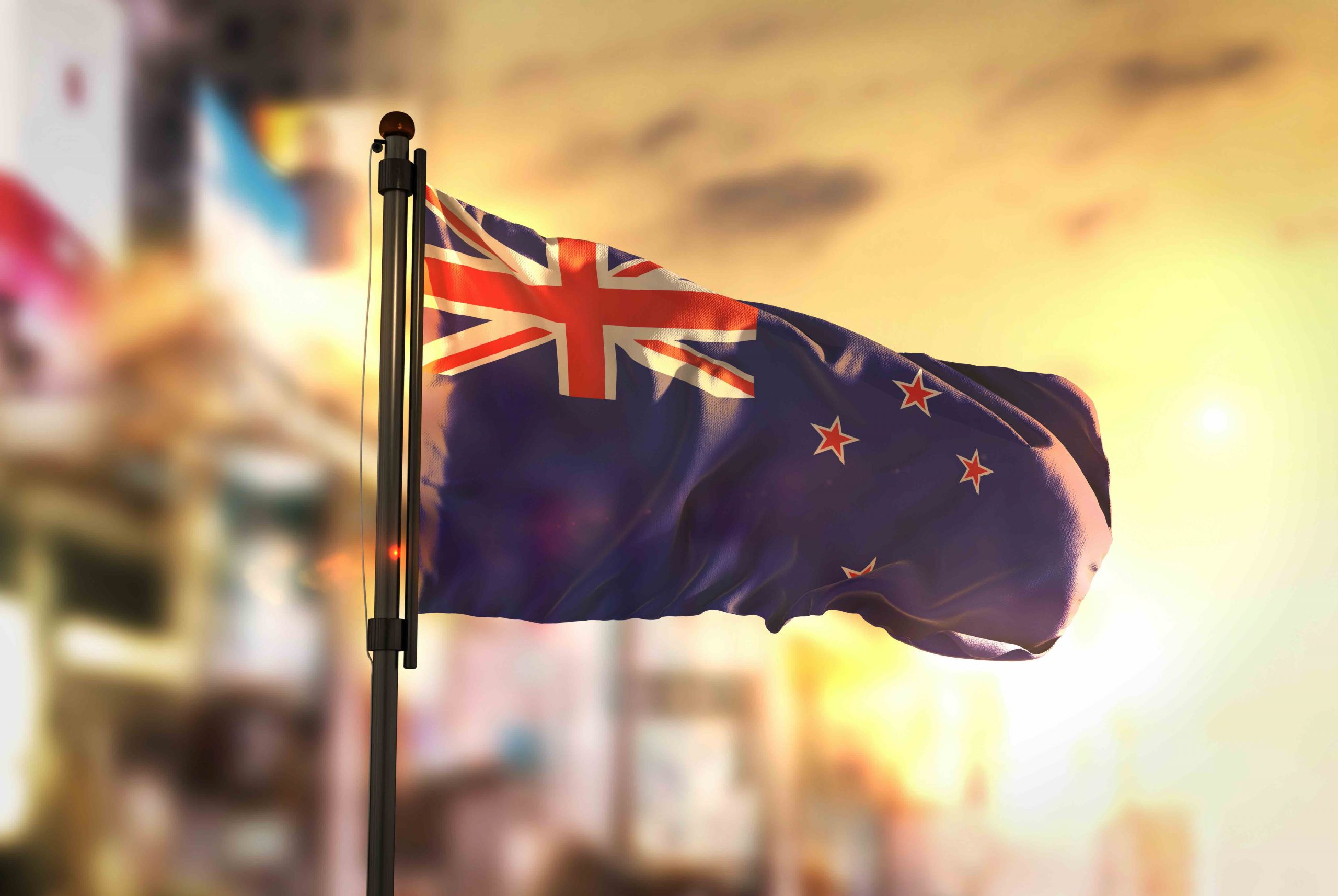 Neuseeländische Fahne in Wind über Auckland